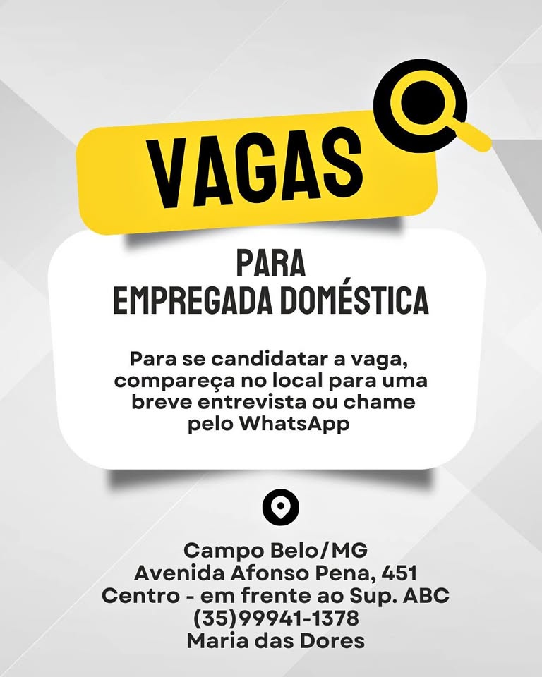 Vaga de emprego para empregada doméstica (masculino ou feminino)