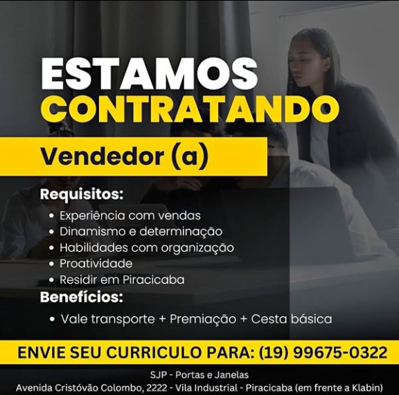 VAGA DE EMPREGO – VENDEDOR INTERNO